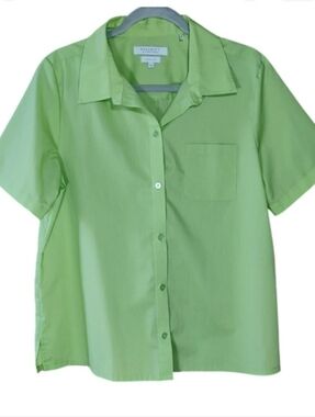 Foxcroft Short-Sleeve Button-Down Shirt in Lime Green Sz 14